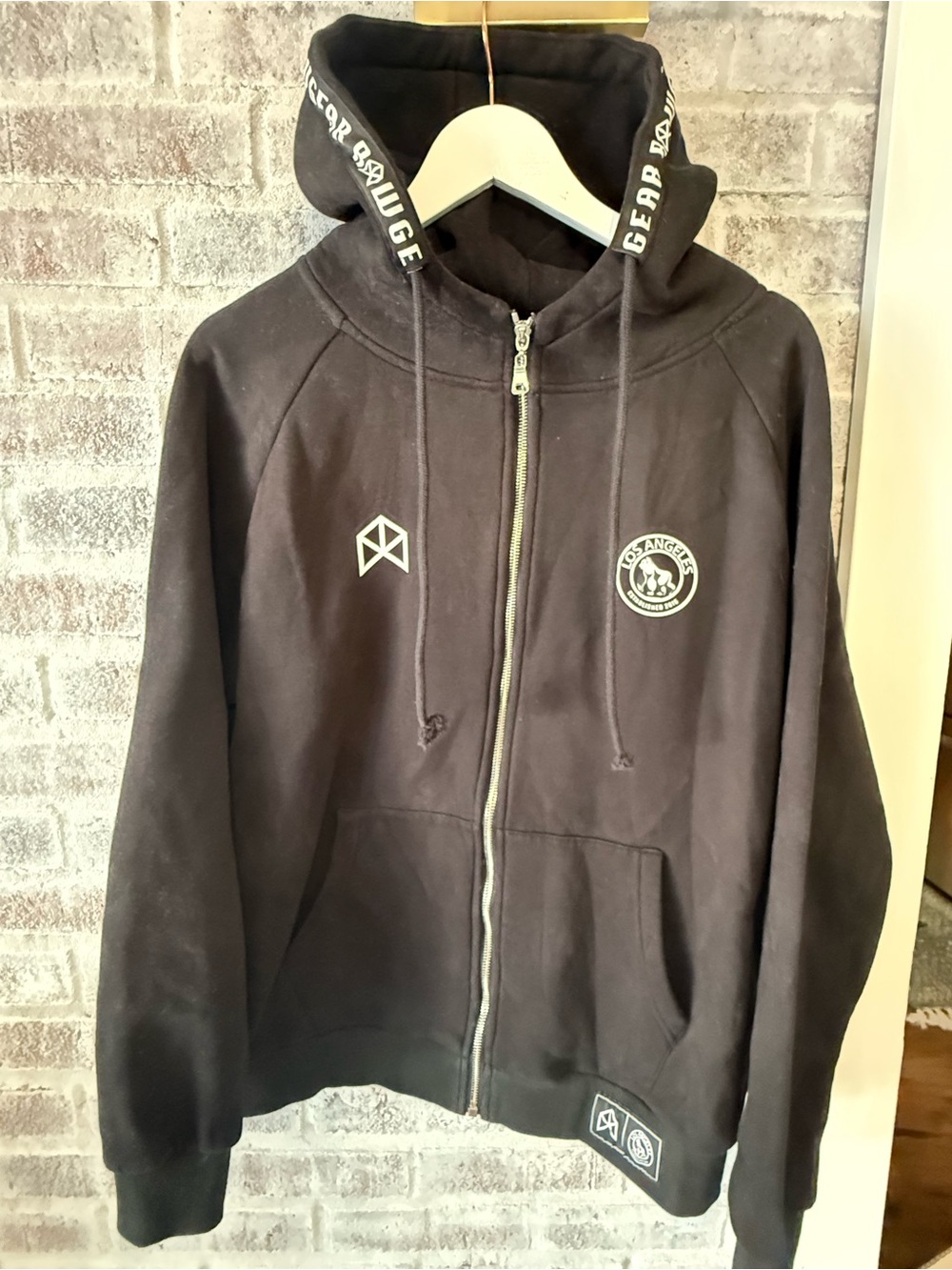 RAWGEAR Black Zip-Up Hoodie with White Logo Accents